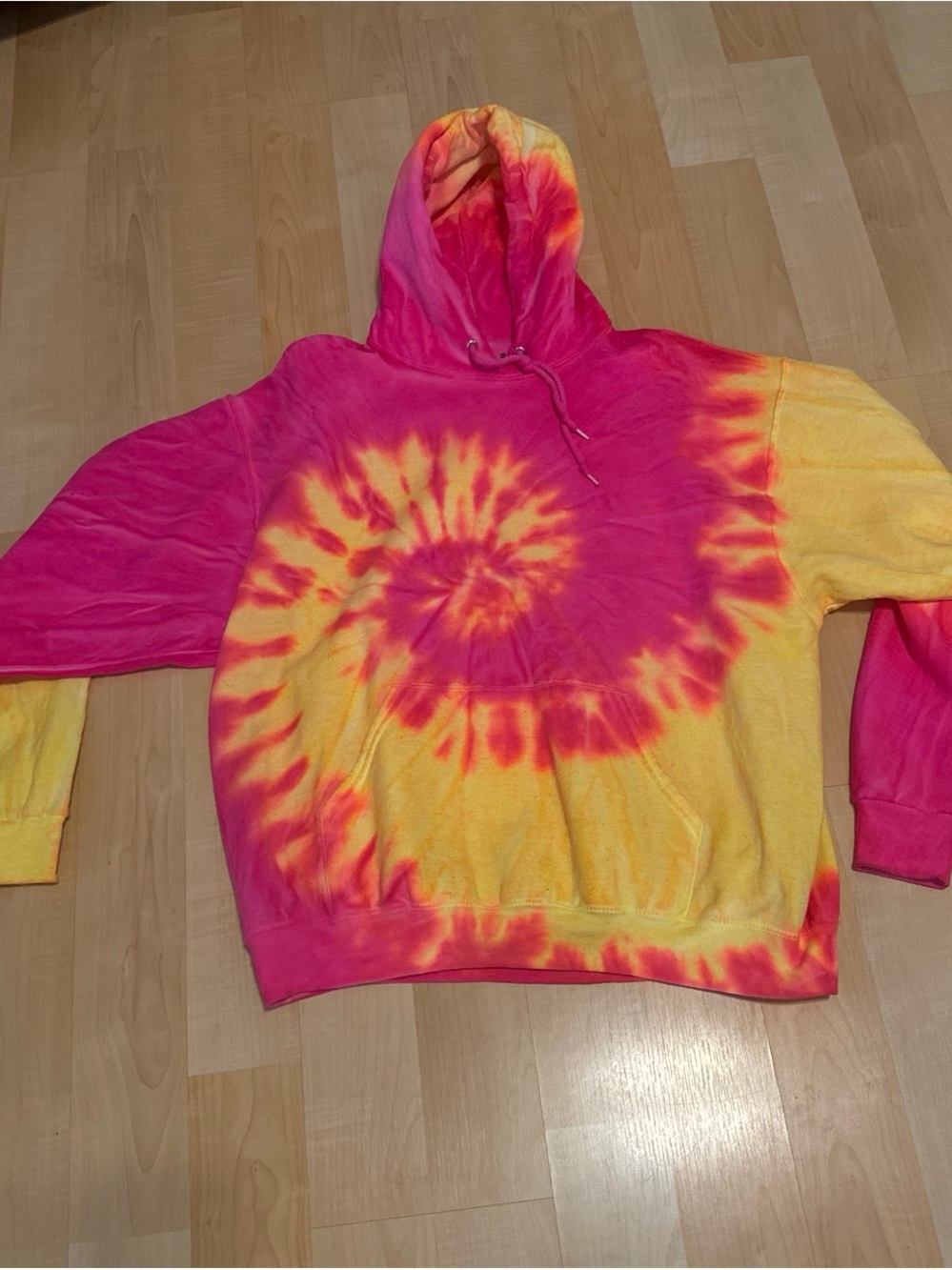 Fruit of the Loom Pink & Yellow Tie-Dye Spiral Hoodie